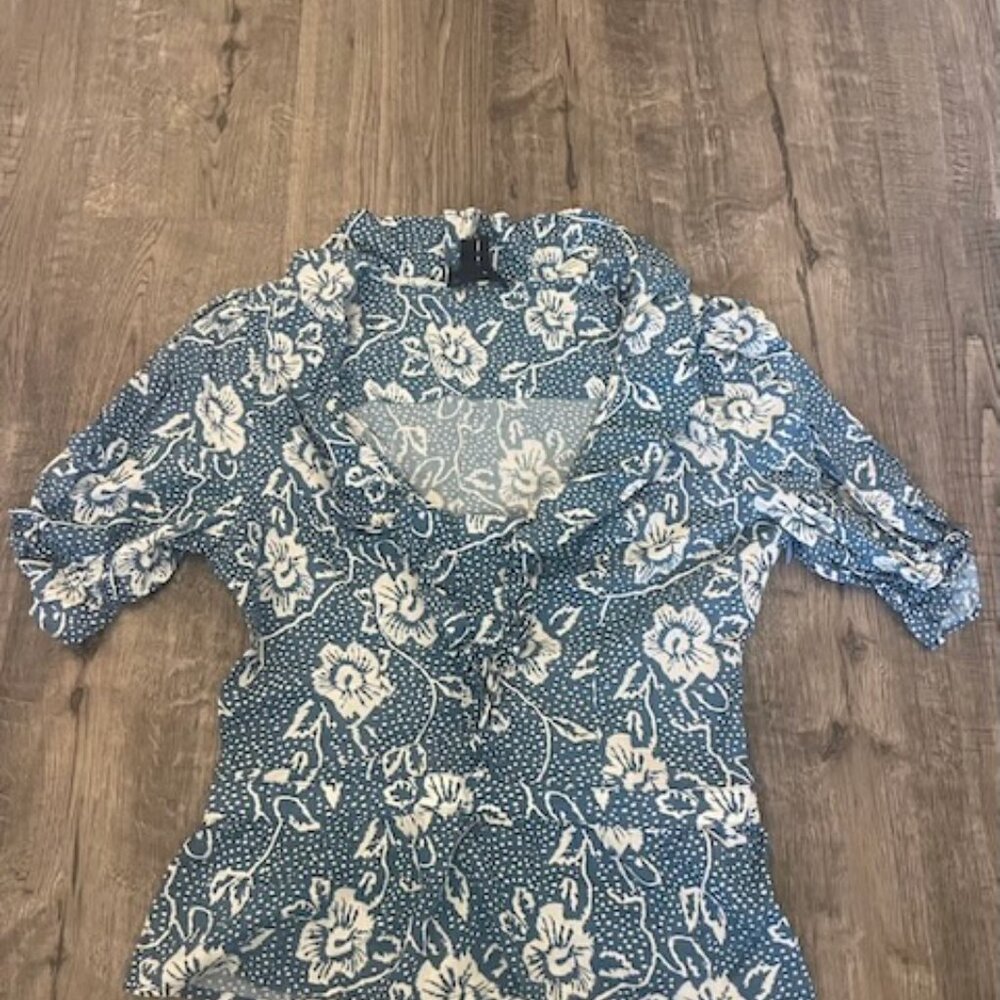 Paige Women Blue Cayenne V-Neck Ruffle Top Size S